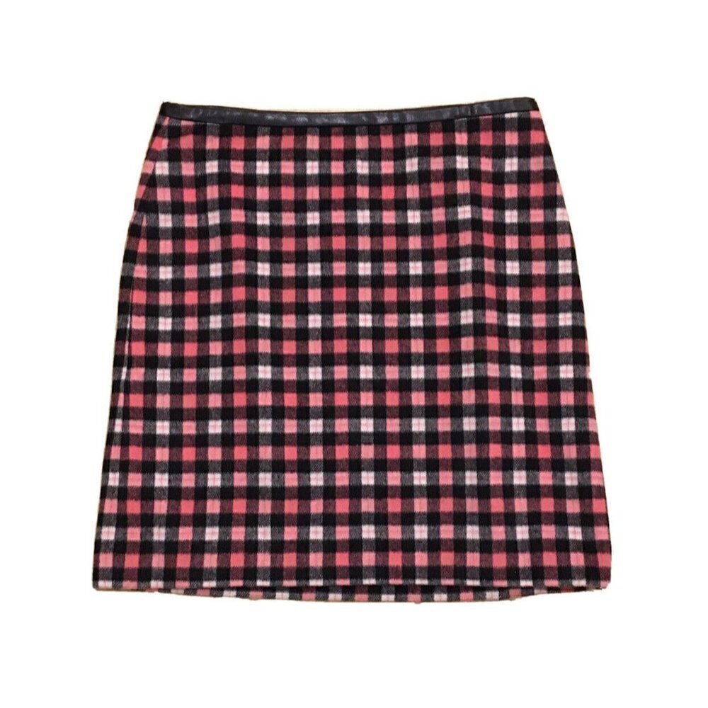 Talbots Skirt Straight Pencil Knee Length Pink Black Plaid Size 10